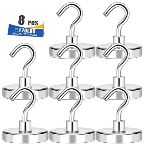 MIKEDE Magnetic Hooks Heavy Duty 170LB Strong Neodymium Magnets for Refrigerator Large Magnetic Hooks for Hanging Magnets with Hooks Cruise Ship Essentials for Kitchen Workplace 8 Pack - Image 1