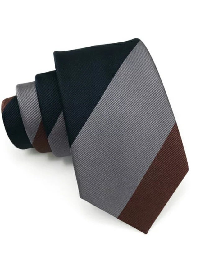 Zoferno Classico Men’s Striped (Rep) Tie – 8 cm Wide Formal Necktie – Microfiber Silk-Feel Business Tie with Luxury Gift Box (Brown/Grey/Navy) - Image 1