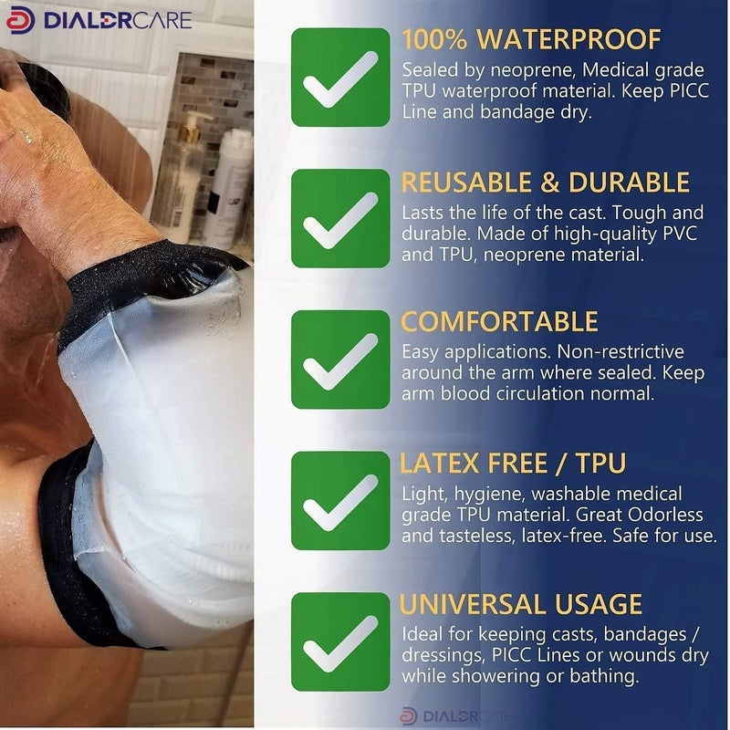 DIALDRCARE Plastic Adult Waterproof Seal Cast Cover Reusable Dressing Bandages Dry Protector For Shower Bath (Elbow Cast Protector, Fracture) - Image 3