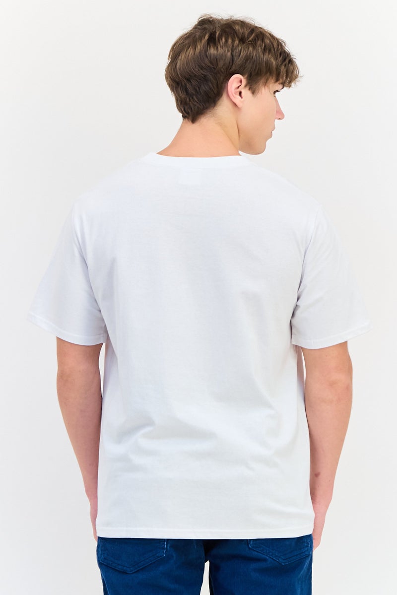 YOTO تي شيرت رجالي بأكمام قصيرة وياقة دائرية بطباعة جرافيك، أبيض - Image 4