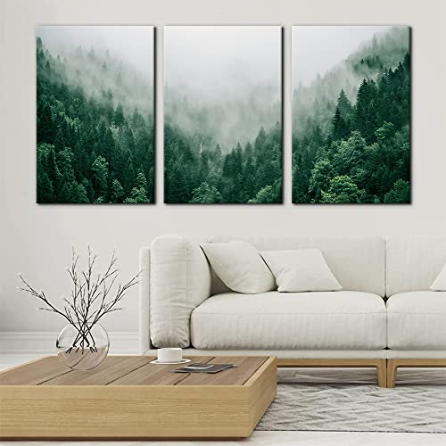 Pacimo Canvas Print Wall Art Set Talking with the Fog Aerial View of Pine Trees in Mist Realism Pictures Print on Canvas Rustic Scenic Modern Artwork Stretch Framed Ready to Hang 16x24x3 Panel - Image 3