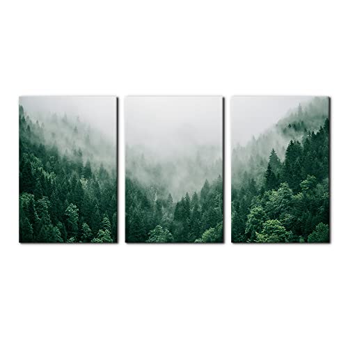Pacimo Canvas Print Wall Art Set Talking with the Fog Aerial View of Pine Trees in Mist Realism Pictures Print on Canvas Rustic Scenic Modern Artwork Stretch Framed Ready to Hang 16x24x3 Panel - Image 1