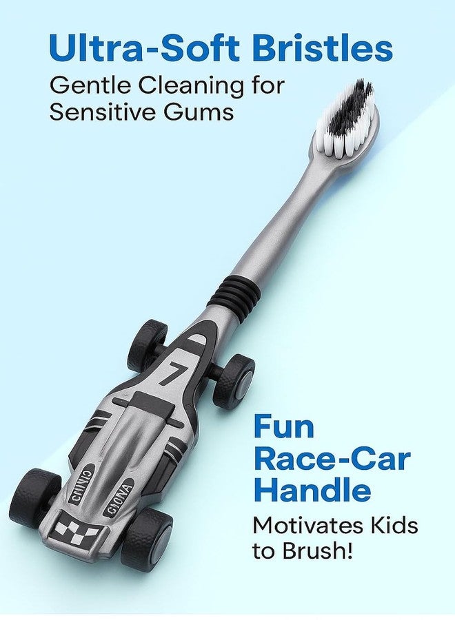 VAJASIL Kids Toothbrush with Car shape Car Design for little Boys or Girls, Gentle on Gums Ultra-Soft Car-Themed Toothbrushes - Image 5