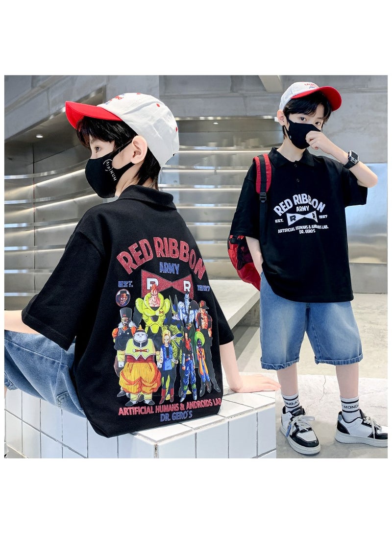 Cool Boy Fashion Anime Print Casual Short Sleeved Shorts Set Suitable For Ages 5-15  - Image 2