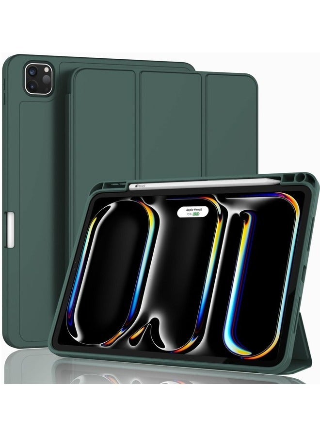 2024 iPad Pro 13 Inch Smart Case – Green with Pencil Holder, Touch ID Compatibility, and Auto Wake/Sleep Function - Image 1