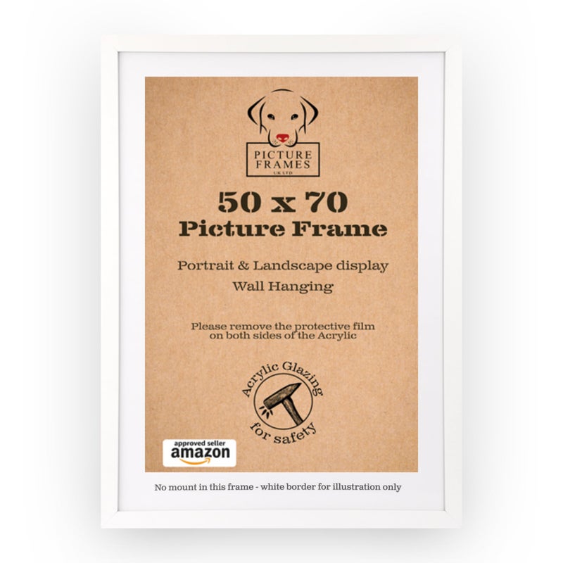 Picture Frames UK Ltd إطار صورة أبيض 50x70 سم إطار حديث للملصقات والفنون والألغاز مثبت على الحائط في وضع عمودي أو أفقي