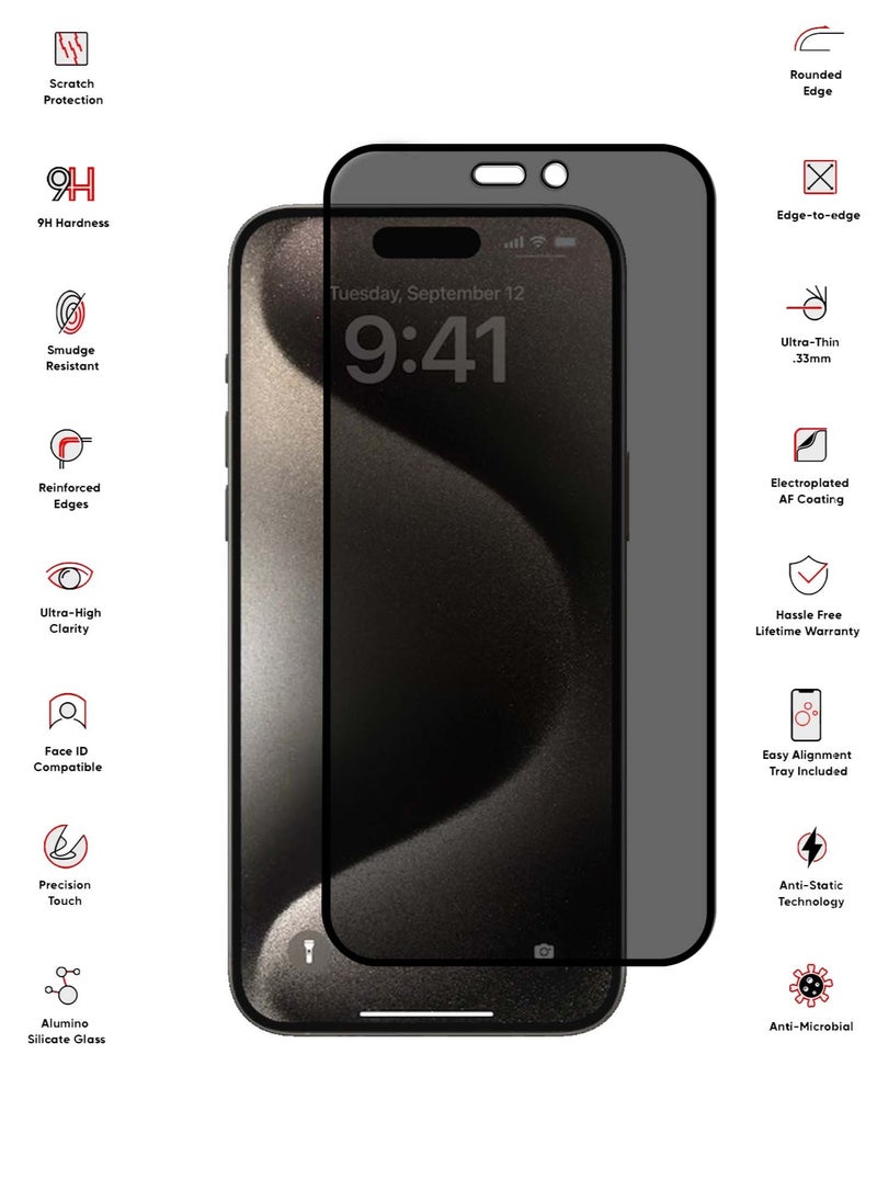 Xtiger - Xtiger 9H Hardness Matte Privacy Explosion Proof Tempered Glass Screen Protector for Apple iPhone 15 Pro Max – Full Coverage Anti Shock Anti Fingerprint Smudge Proof - Image 1