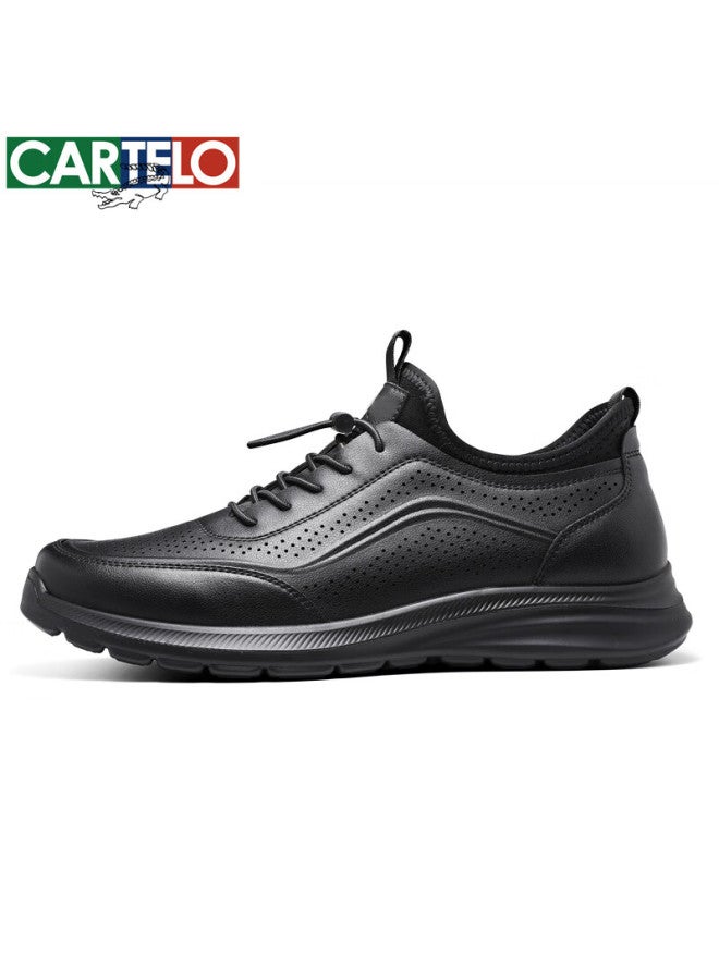 Cartelo Men's Summer Breathable Hollow Out Cowhide Loafers Business Casual Leather Shoes 5223 Black Size 40 - Image 1