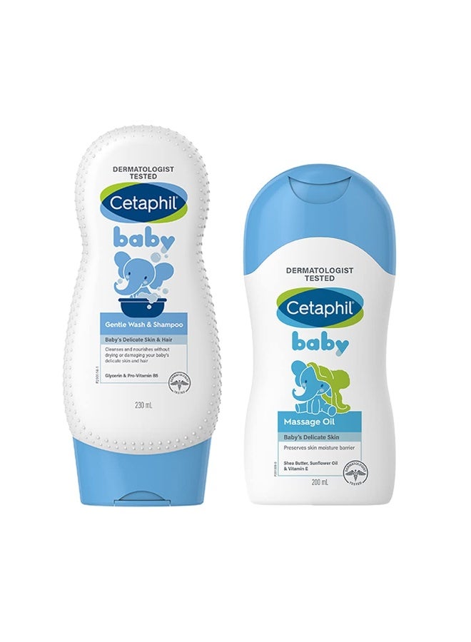 Cetaphil Baby Massage Oil 200ml and Baby Wash  & Shampoo  230ml - Image 1