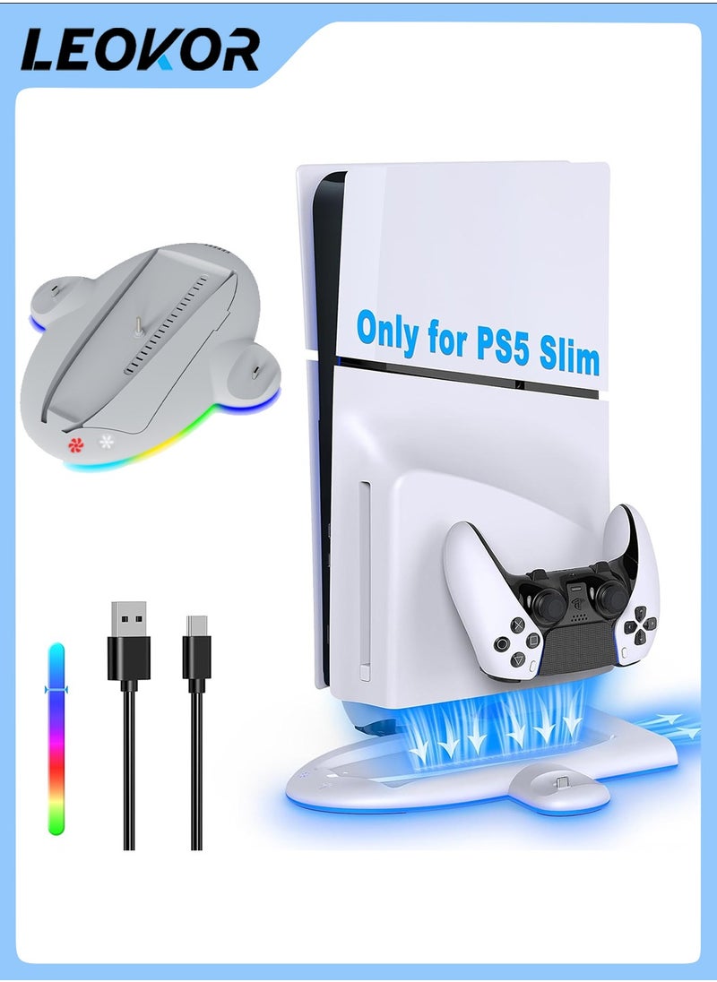 ليوكور - محطة شحن تبريد PS5 Slim، محطة شحن مزدوجة لوحدة التحكم مع 9 مصابيح RGB لـ DualSense/Edge، ملحقات نظام التبريد الهادئ لجهاز Playstation5 Slim الرقمي/القرصي - Image 1