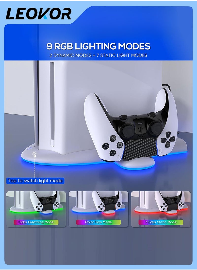 ليوكور - محطة شحن تبريد PS5 Slim، محطة شحن مزدوجة لوحدة التحكم مع 9 مصابيح RGB لـ DualSense/Edge، ملحقات نظام التبريد الهادئ لجهاز Playstation5 Slim الرقمي/القرصي - Image 1