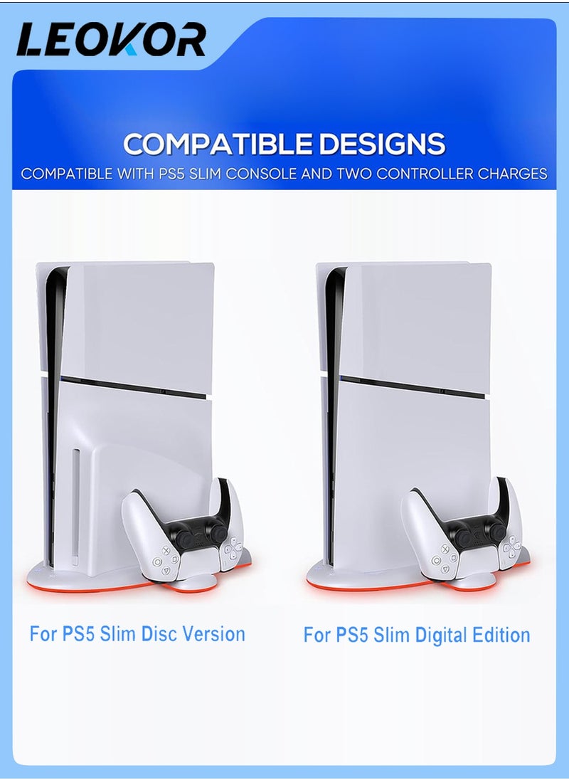 ليوكور - محطة شحن تبريد PS5 Slim، محطة شحن مزدوجة لوحدة التحكم مع 9 مصابيح RGB لـ DualSense/Edge، ملحقات نظام التبريد الهادئ لجهاز Playstation5 Slim الرقمي/القرصي - Image 1