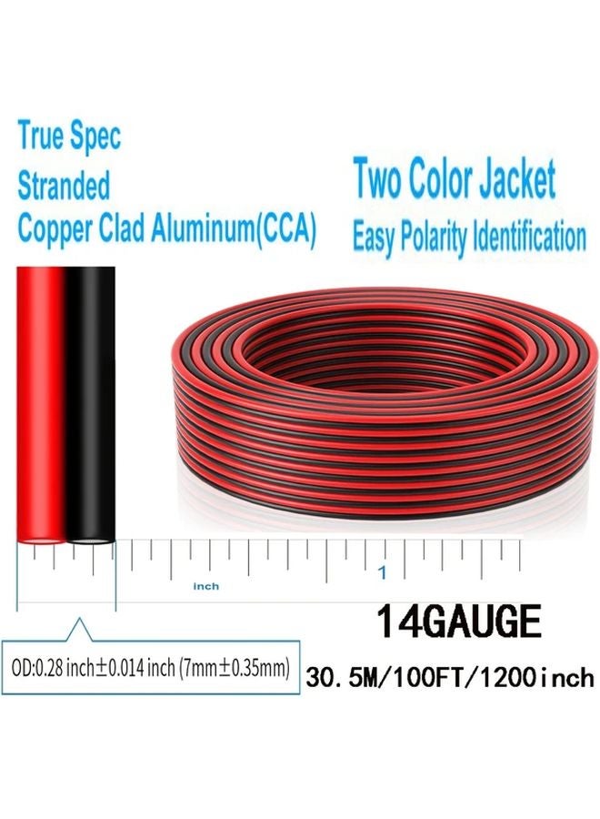 14 AWG 2 Conductor Red Black Automotive Wire 30ft 50ft 100ft 12V 24V DC Extension Cord - Image 1