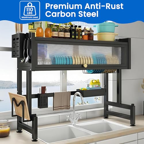 ASIEIT Dish Drying Rack 3Tier Over The Sink Dish Drying Rack 335 Over Sink Dish Rack for Small Kitchen SpaceSaving Dish Rack with Cover Baskets Utensil Large Sink Storage Organizer Black - Image 3