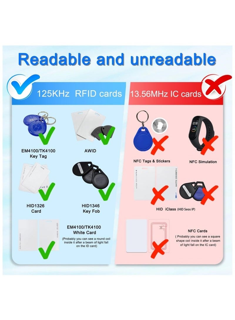 Professional Handheld RFID 125KHz ID Card, Portable Duplicator, Copier Reader Duplicator for Contactless 125KHz ID HID AWID Cards for Access Control System with 1 Key Fobs+ 1 Card - Image 2