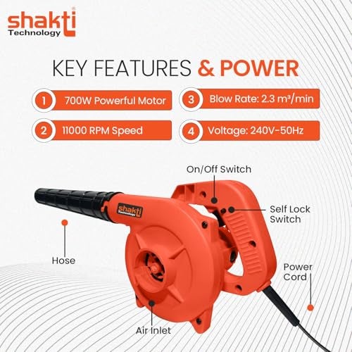 Shakti Technology STB-700 – Air Blower Machine – Air Blower for Cleaning Dust, Heavy Duty Machine with 700W, 11000 RPM, Blow Rate 2.3M3/Min - Made in India 6 Month Warranty - Image 3