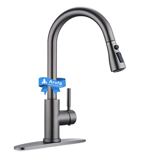 Arofa Black Stainless Kitchen Faucet, Arofa Gray Kitchen Faucet with Pull Down Sprayer Single Handle One Hole 3 Hole Commercial Rv Faucet for Kitchen Sink Gun Black - Image 1
