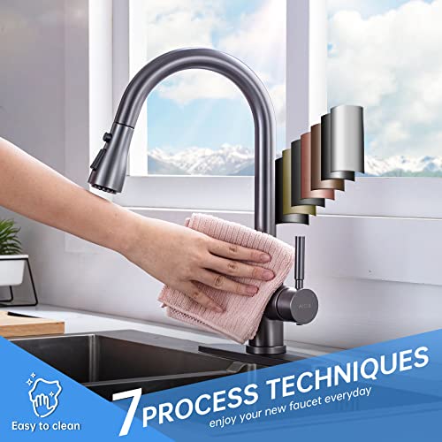 Arofa Black Stainless Kitchen Faucet, Arofa Gray Kitchen Faucet with Pull Down Sprayer Single Handle One Hole 3 Hole Commercial Rv Faucet for Kitchen Sink Gun Black - Image 3