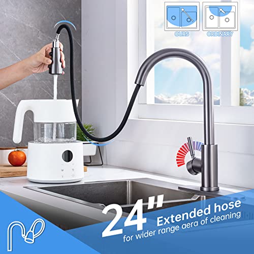 Arofa Black Stainless Kitchen Faucet, Arofa Gray Kitchen Faucet with Pull Down Sprayer Single Handle One Hole 3 Hole Commercial Rv Faucet for Kitchen Sink Gun Black - Image 4