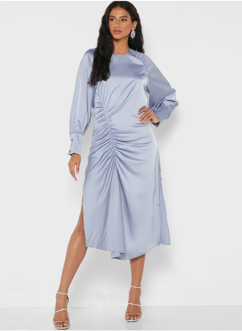 GHOSPELL Balloon Sleeve Ruched Dress