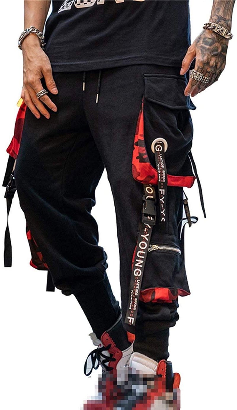 Hello MrLin Mens Jogger Pants Punk Cargo Baggy Techwear Hip Hop Harem Pants Streetwear Tactical Track Pant