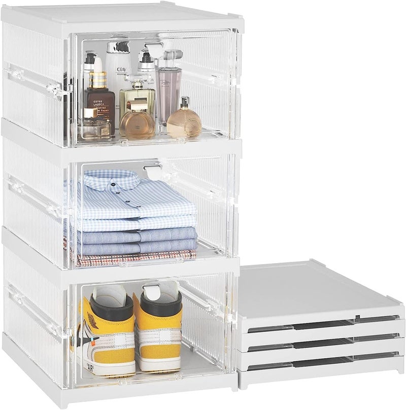 منظم أحذية قابل للطي 3 طبقات من KEYOZA من البلاستيك الشفاف قابل للتكديس لمنطقة التخزين في الخزانة