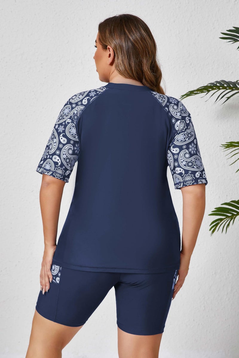 Halcurt Womens Plus Size Rash Guard with Built in Bra Sun Shirt Two Piece Bathing Suit Navy 4X - Image 2