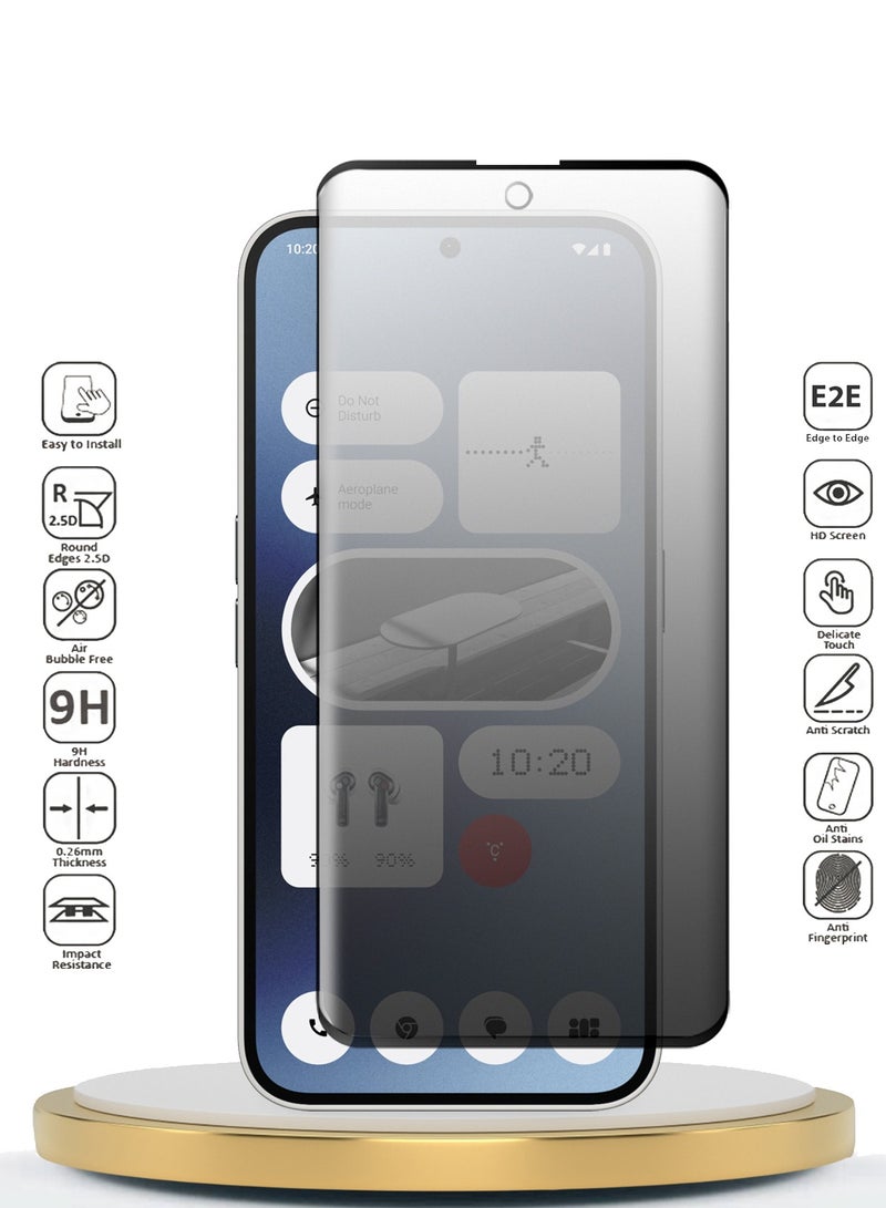 دبليو تيك Nothing Phone 2a 5G 2024 / Nothing Phone (2a) Plus Premium E2E Privacy Full Glue غطاء كامل واقي شاشة زجاجي مقسى - شفاف / أسود - Image 2