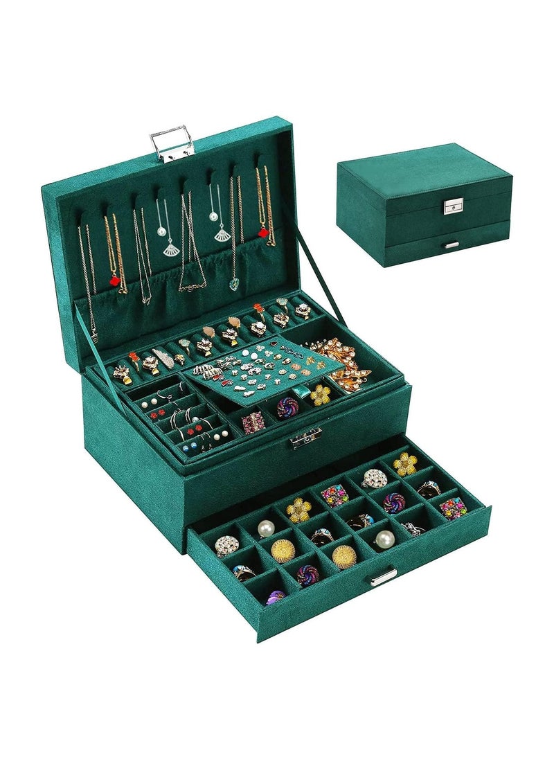 NNEWVANTE Jewelry Box Organizer for Women Girls,3-Layer Jewelry Organizer with Lock and Drawer,Portable Jewellery Holder Removable Grids Tray Storage Case for Earring Rings Necklaces Bracelets Sunglasses  - Image 1
