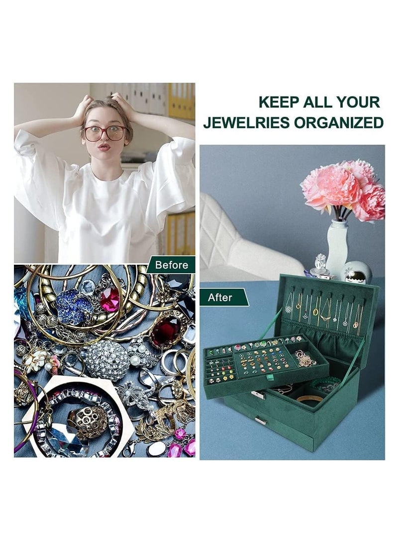 منظم علبة مجوهرات للنساء والفتيات، منظم مجوهرات من 3 طبقات مع قفل ودرج ،حامل مجوهرات محمول لحافظة تخزين شبكية قابلة للإزالة لحافظة تخزين خواتم الأقراط الخواتم القلائد الأساور النظارات الشمسية