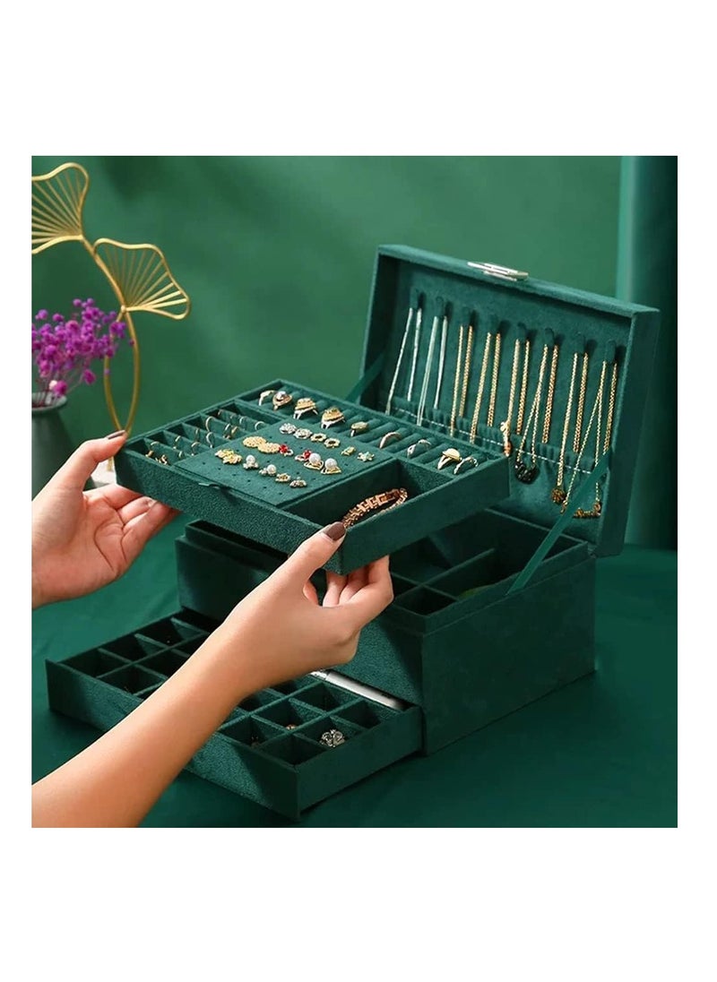 NNEWVANTE Jewelry Box Organizer for Women Girls,3-Layer Jewelry Organizer with Lock and Drawer,Portable Jewellery Holder Removable Grids Tray Storage Case for Earring Rings Necklaces Bracelets Sunglasses  - Image 3