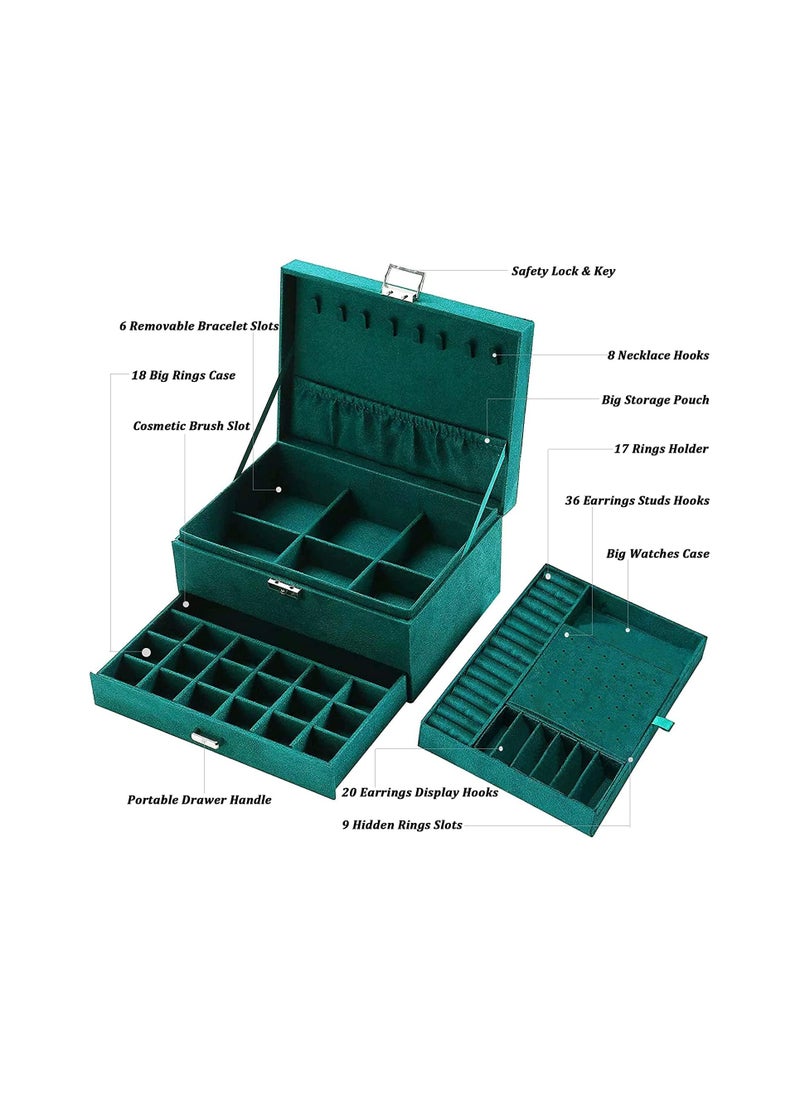 NNEWVANTE Jewelry Box Organizer for Women Girls,3-Layer Jewelry Organizer with Lock and Drawer,Portable Jewellery Holder Removable Grids Tray Storage Case for Earring Rings Necklaces Bracelets Sunglasses  - Image 2