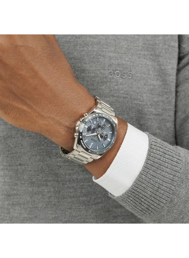 Hugo Boss Strike Chronograph Men's Watch – Model 1514240 | 41mm Stainless Steel, Blue Dial, Tachymeter Bezel - Image 3