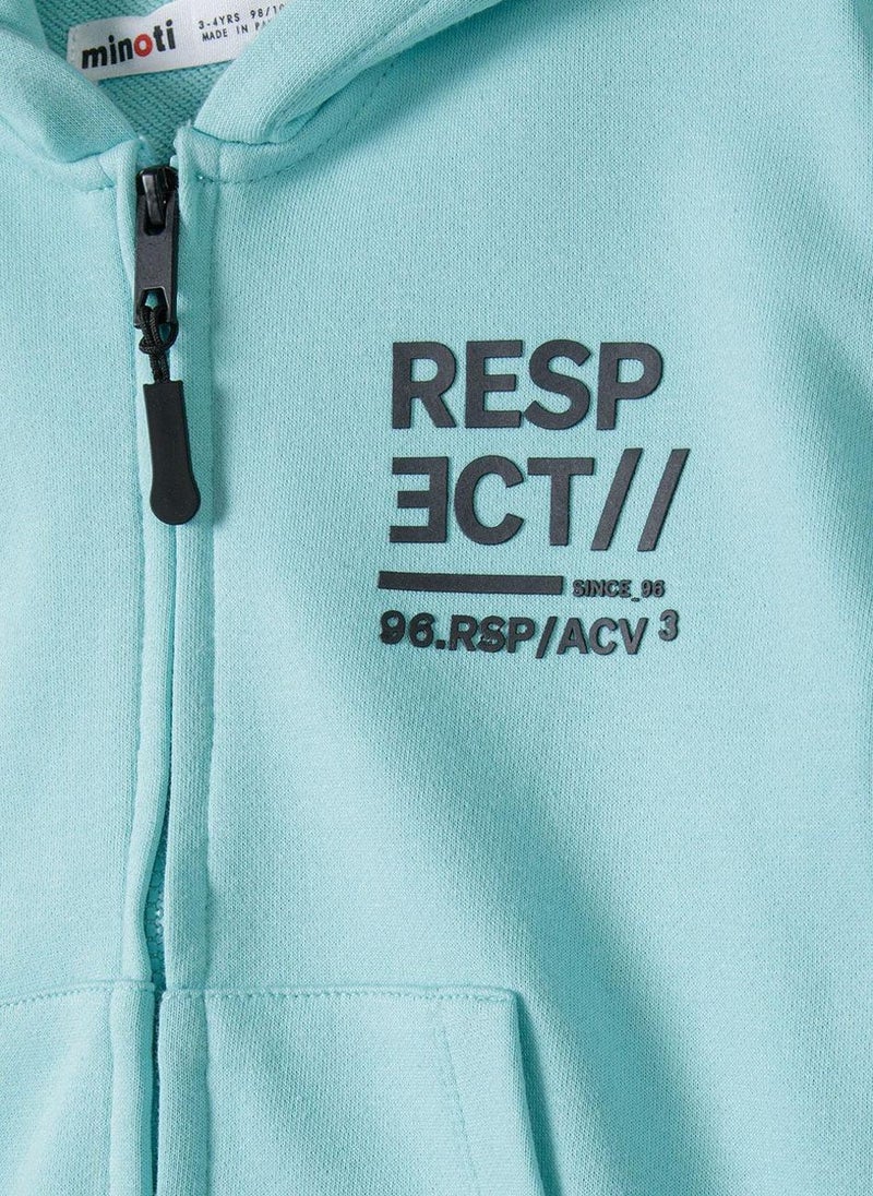 MINOTI Boys' Zip-Up Hoodie with Front Print and Kangaroo Pockets  - Image 4