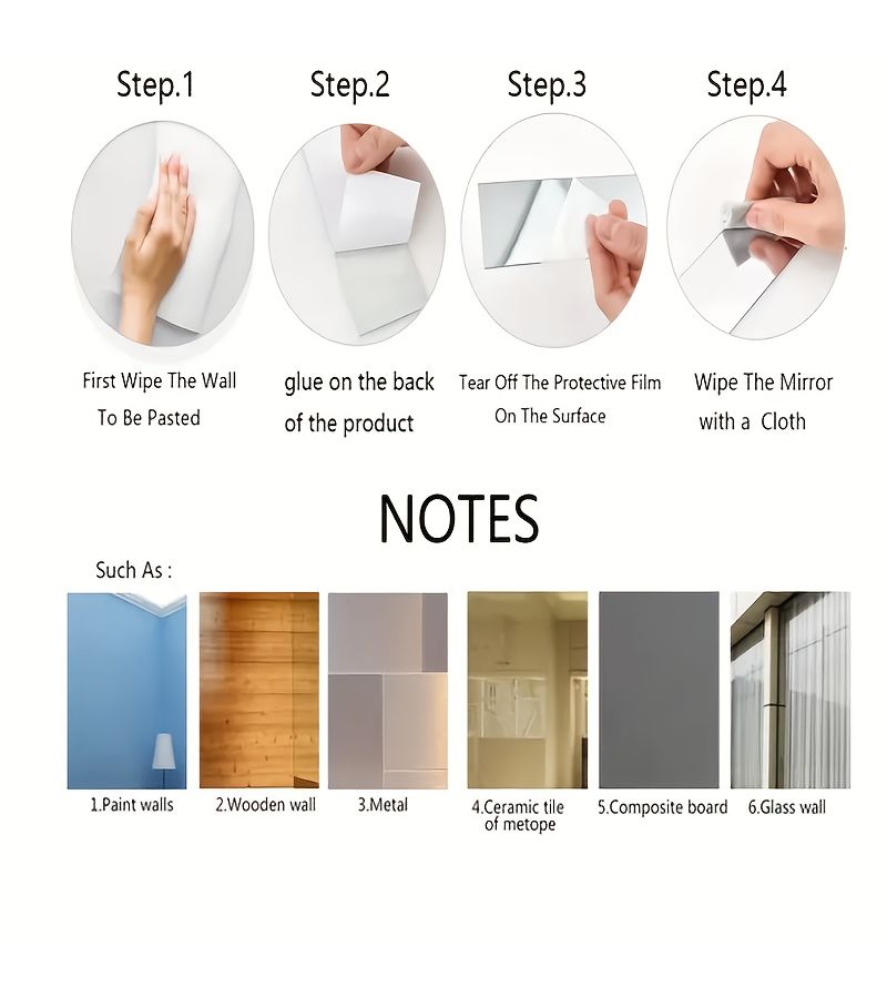 1pc High Definition Acrylic Mirror Scratch Resistant Arched Design Dressing Table Makeup Mirror Wardrobe Self Adhesive Lightweight 24cm X 36cm - Image 5