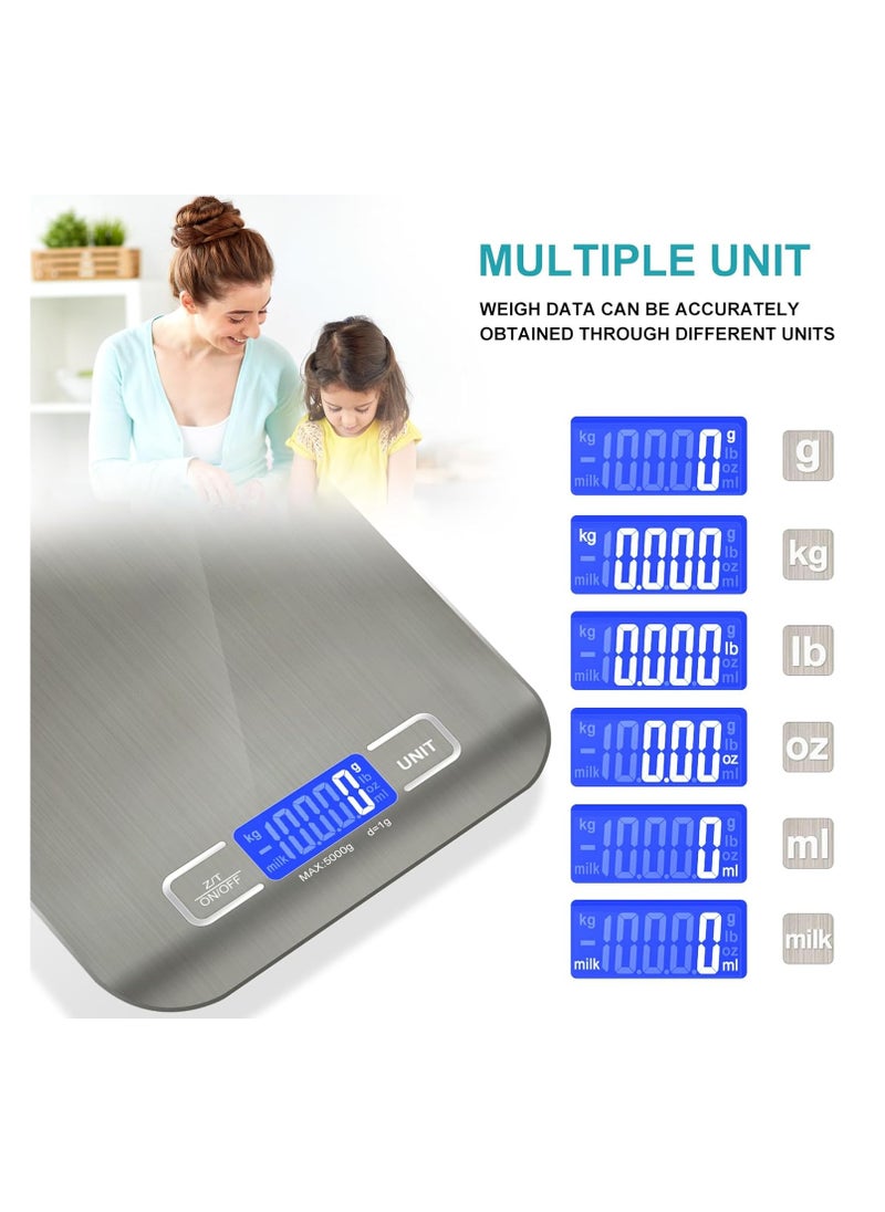 JSA JSA Stainless Steel Kitchen Scale for Baking and Cooking Up to 5kg, Premium Digital Food Scale with Tare Function, High Precision Sensor, Backlight, LCD Display, Silver - 010248  - Image 3