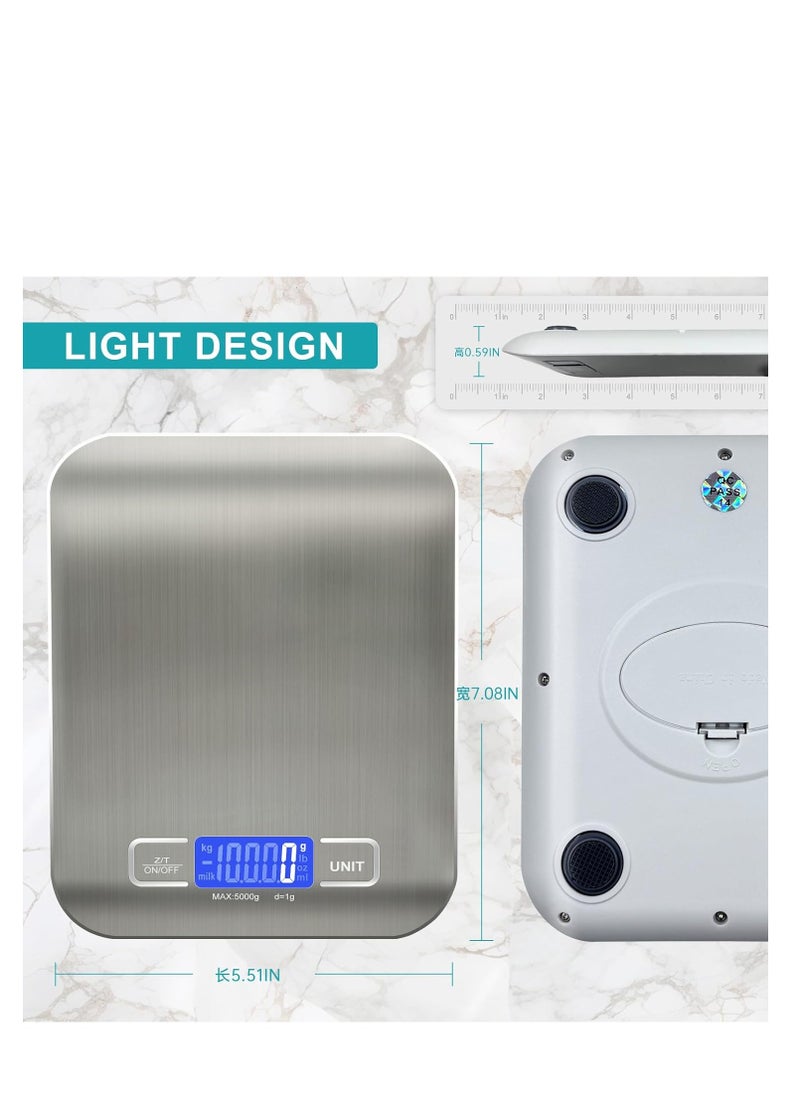 JSA JSA Stainless Steel Kitchen Scale for Baking and Cooking Up to 5kg, Premium Digital Food Scale with Tare Function, High Precision Sensor, Backlight, LCD Display, Silver - 010248  - Image 5