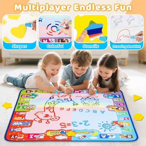 KIZZYEA Toys for 2 3 4 5 Years Old Boys Girls, Water Doodle Mat for Kids, Large Coloring Painting Writing Mat with Neon Colors, Educational Toys Christmas Birthday Gifts for Age 2-4, 3-5 Toddlers - Image 3