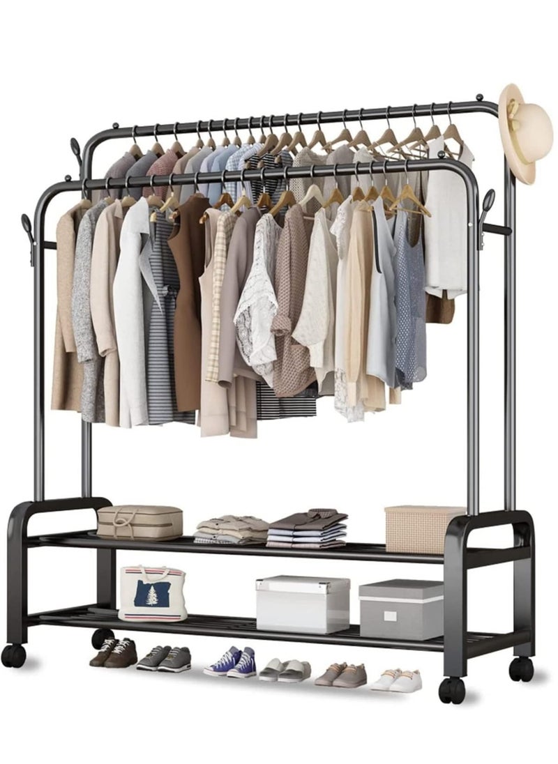 Cozara Metal Clothes Hanger Organizer and Black Clothes Stand with Wheels 110x55x150 cm  - Image 4