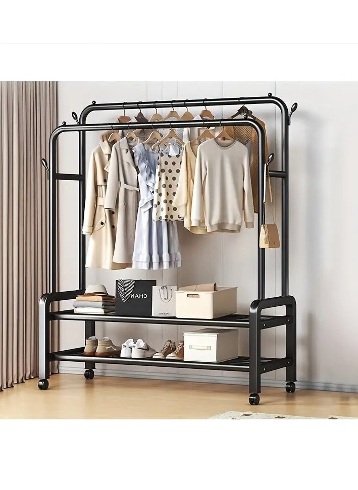 Cozara Metal Clothes Hanger Organizer and Black Clothes Stand with Wheels 110x55x150 cm  - Image 3