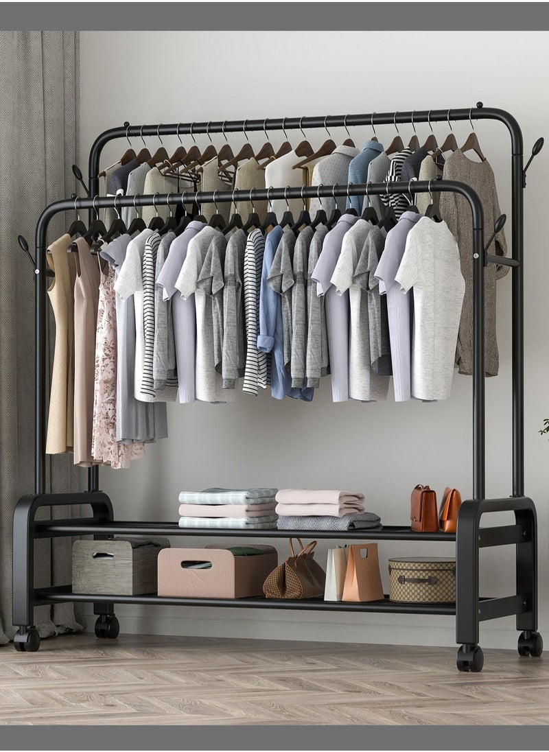 Cozara Metal Clothes Hanger Organizer and Black Clothes Stand with Wheels 110x55x150 cm  - Image 2