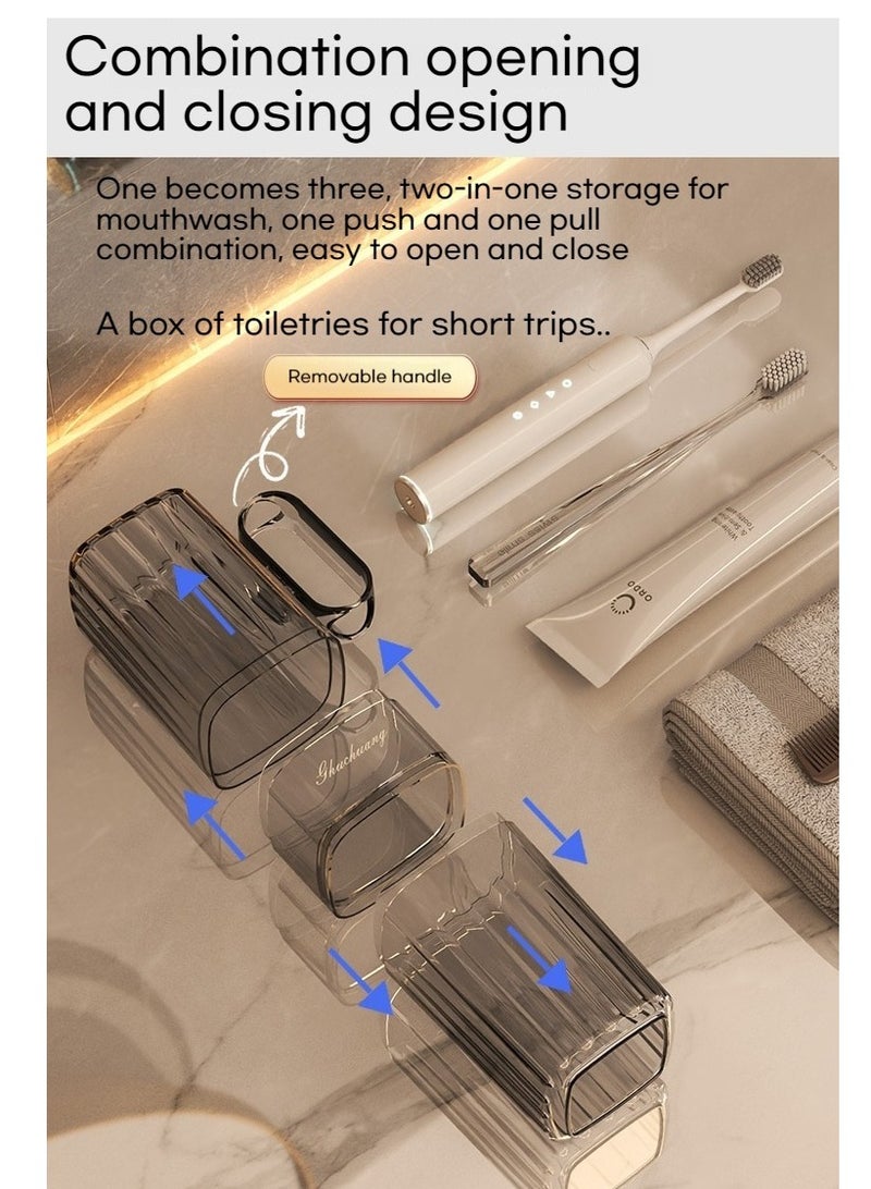 أوليس فيرس  كوب فرشاة أسنان سفر بني فاتح 2 في 1 مع مقبض - مجموعة كوب غسول فم محمولة مضادة للتسرب مع حاوية صابون شفافة لحامل فرشاة الأسنان للأزواج - Image 3