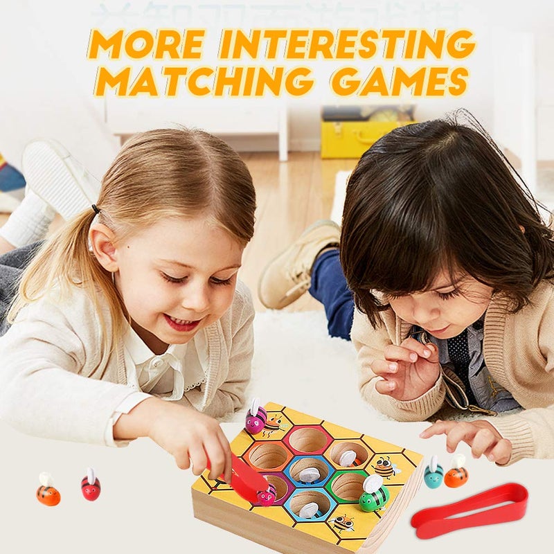 kizh Fine Motor Toys, Clamp Bee to Hive Matching Game Toddler Learning Toys Montessori Wooden Lovely Bee Hive Toys Color Sorting for Baby Early Educational Game Toy for 3 4 5 Years Old Kids - Image 3