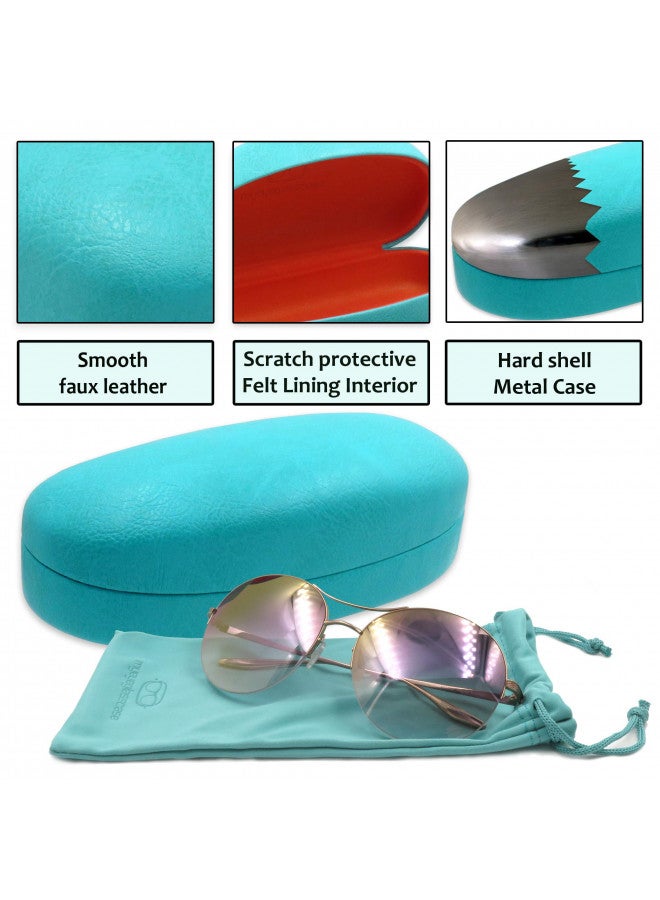 MyEyeglassCase MyEyeglassCase Hard Sunglasses case - Large Glasses Case Holder in Smooth Turquoise - Eyeglass case hard shell with Drawstring Pouch and Cleaning Cloth unisex Medium - Large Frames (AS113 Turquoise)  - Image 2