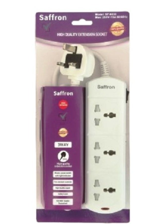 Extension Socket – 3 Way – 3 Meter Cable – UAE Approved – Universal Socket
