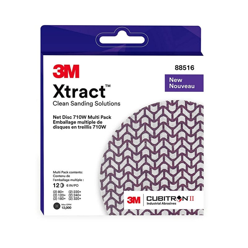 3M Xtract Net Disc 710W, 5 in, 12 Piece Multi-Pack Hook and Loop Sanding Discs, 80+, 120+, 180+, 220+, 240+, 320+, Virtually Dust-Free, Assorted Grades, 66584 - Image 2