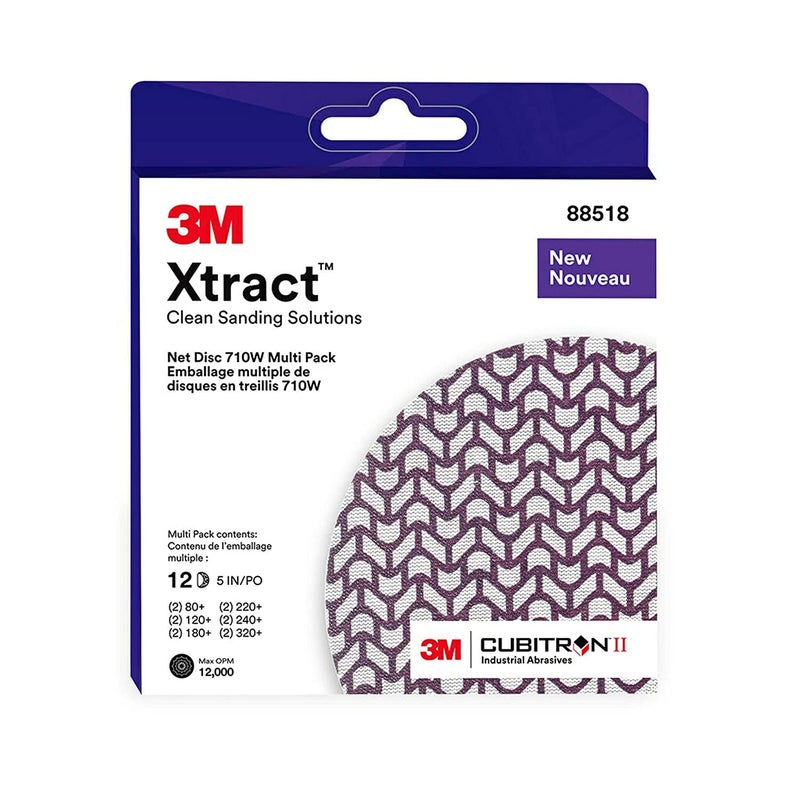 3M Xtract Net Disc 710W, 5 in, 12 Piece Multi-Pack Hook and Loop Sanding Discs, 80+, 120+, 180+, 220+, 240+, 320+, Virtually Dust-Free, Assorted Grades, 66584 - Image 1