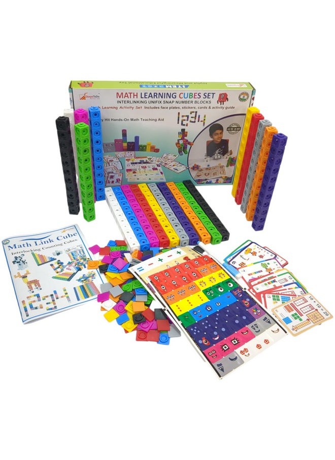 StepsToDo - StepsToDo Math Learning Cubes Set 200 Number Blocks, 200 Face Plates, 108 Stickers, 20 Activity Cards, Activity Guide Hands-On STEM Educational Toy for Kids, Counting, Patterns, Place Value - Image 1