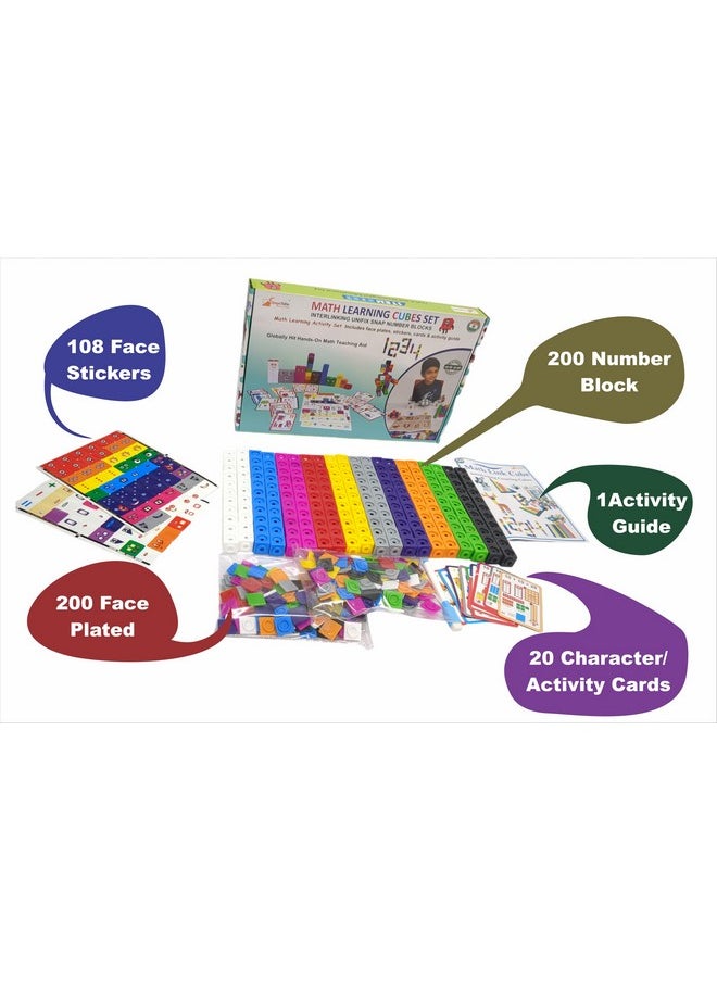StepsToDo - StepsToDo Math Learning Cubes Set 200 Number Blocks, 200 Face Plates, 108 Stickers, 20 Activity Cards, Activity Guide Hands-On STEM Educational Toy for Kids, Counting, Patterns, Place Value - Image 1