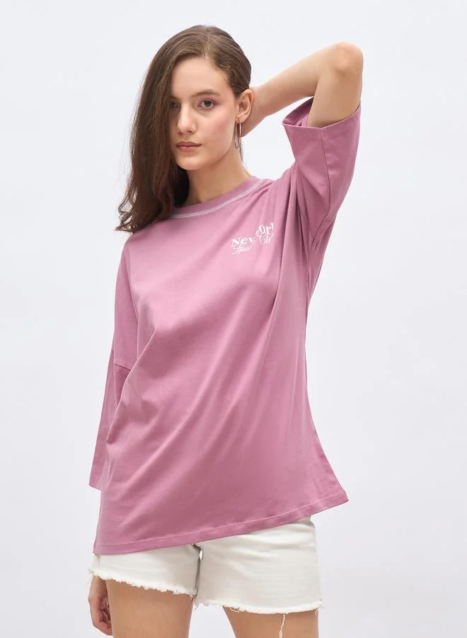 ستايلي Styli Back Graphic Print Oversized Longline T-Shirt